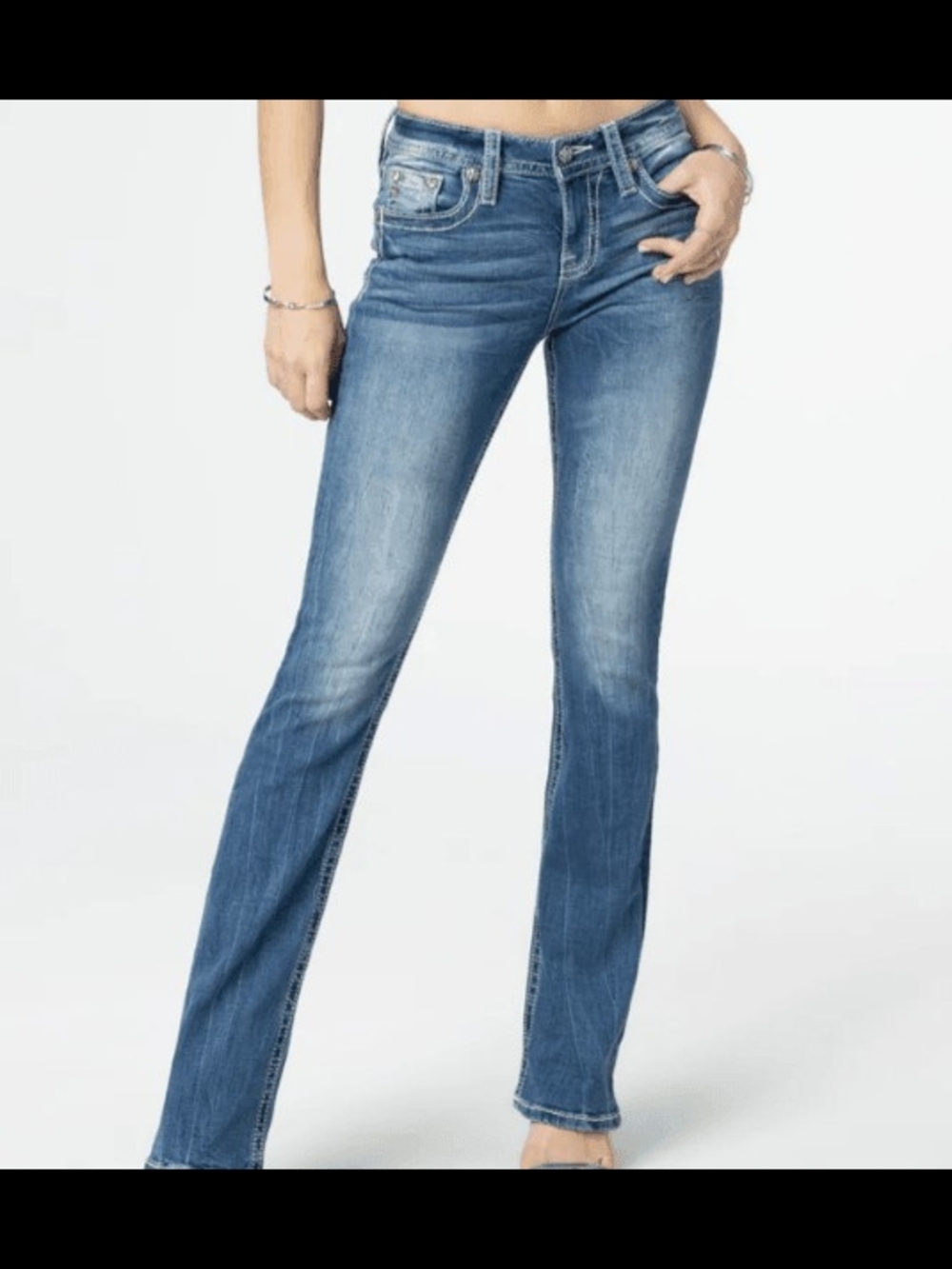Miss Me Blue Bootcut Jeans with Embroidered Back Pockets Size 26 - Picture 2 of 16